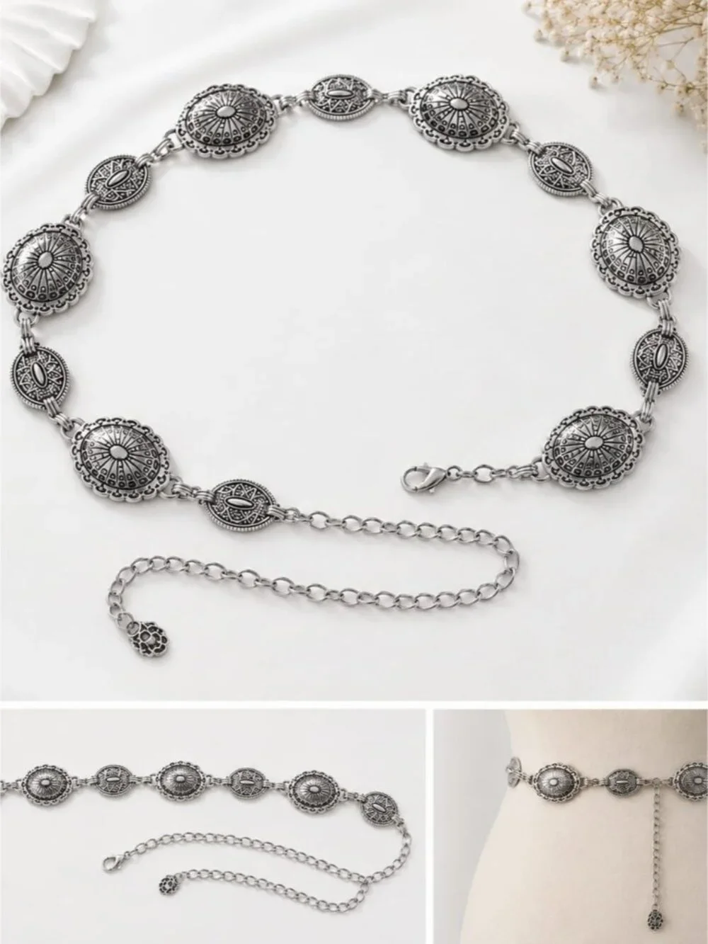 Women's Silver-Tone Concho Belt - Western Statement Accessory
